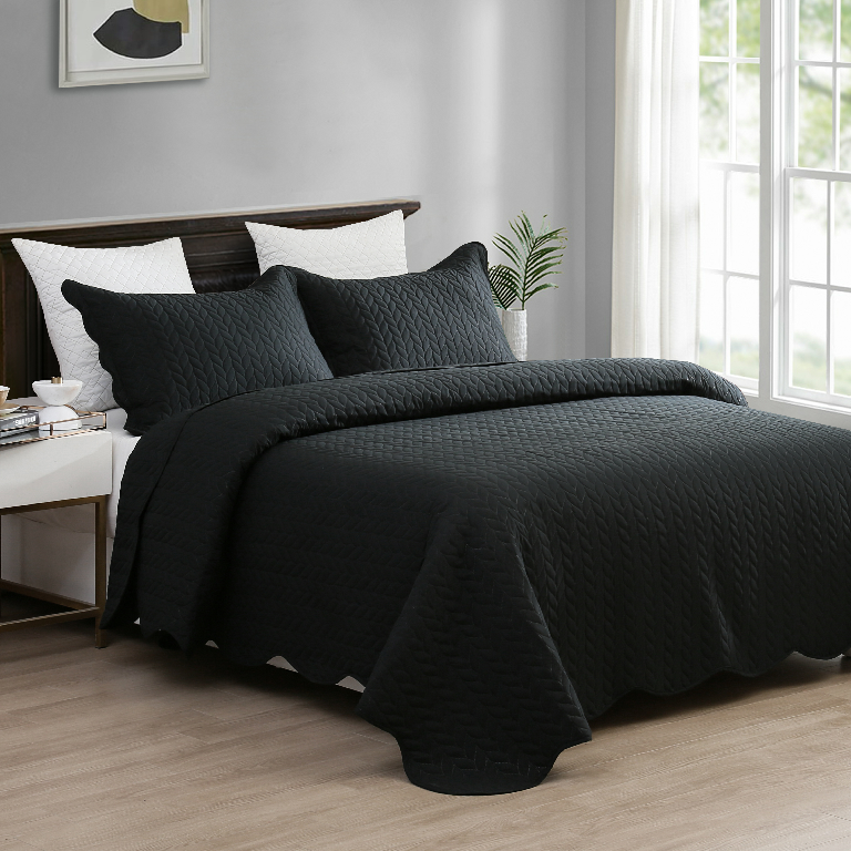 OEM Famous Feather Filled Cushions With Covers Manufacturer –  All Season Quilt Set 3 Piece Bedspread Coverlet Set Black – HANYUN