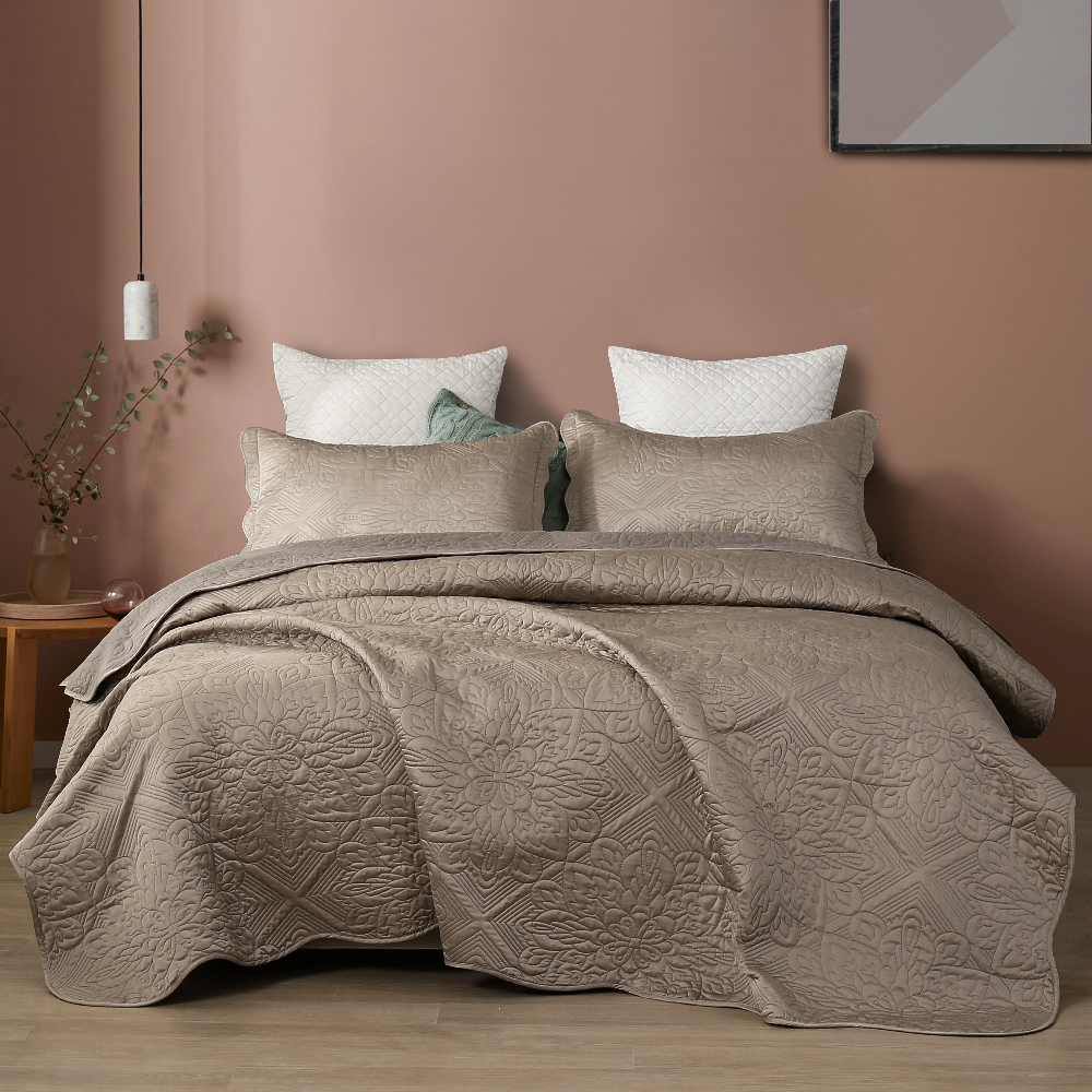 Custom Discount White Bedding Set Suppliers –  All Season Quilt Set 3 Piece Bedspread Coverlet Set Emerald Khaki – HANYUN