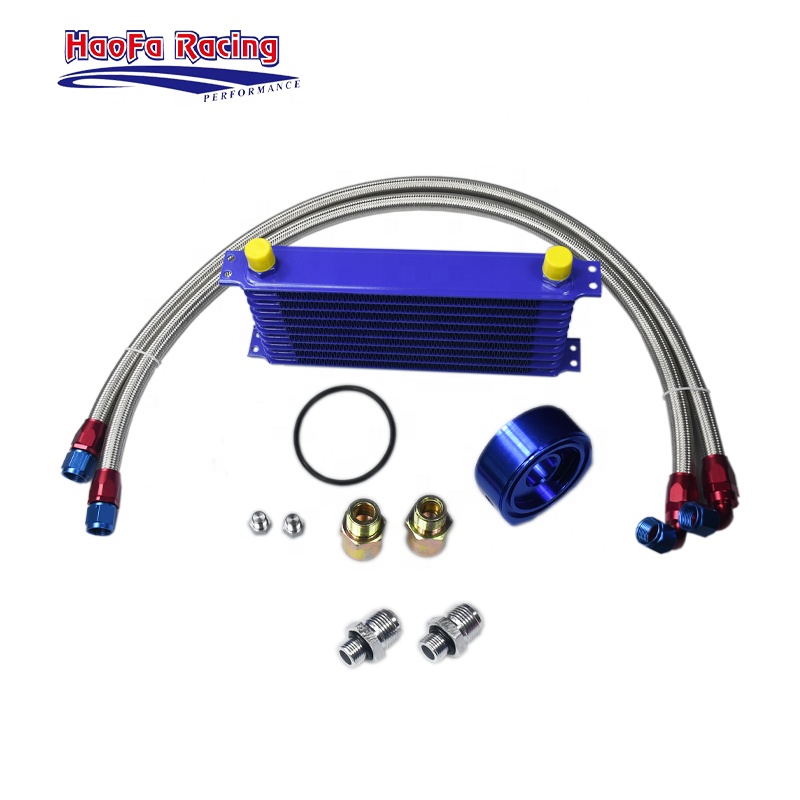 China OEM Auto Transmission Oil Cooler - HaoFa 10 Row Blue 10AN Aluminum Engine Oil Cooler Kit with Oil Sandwich – HaoFa