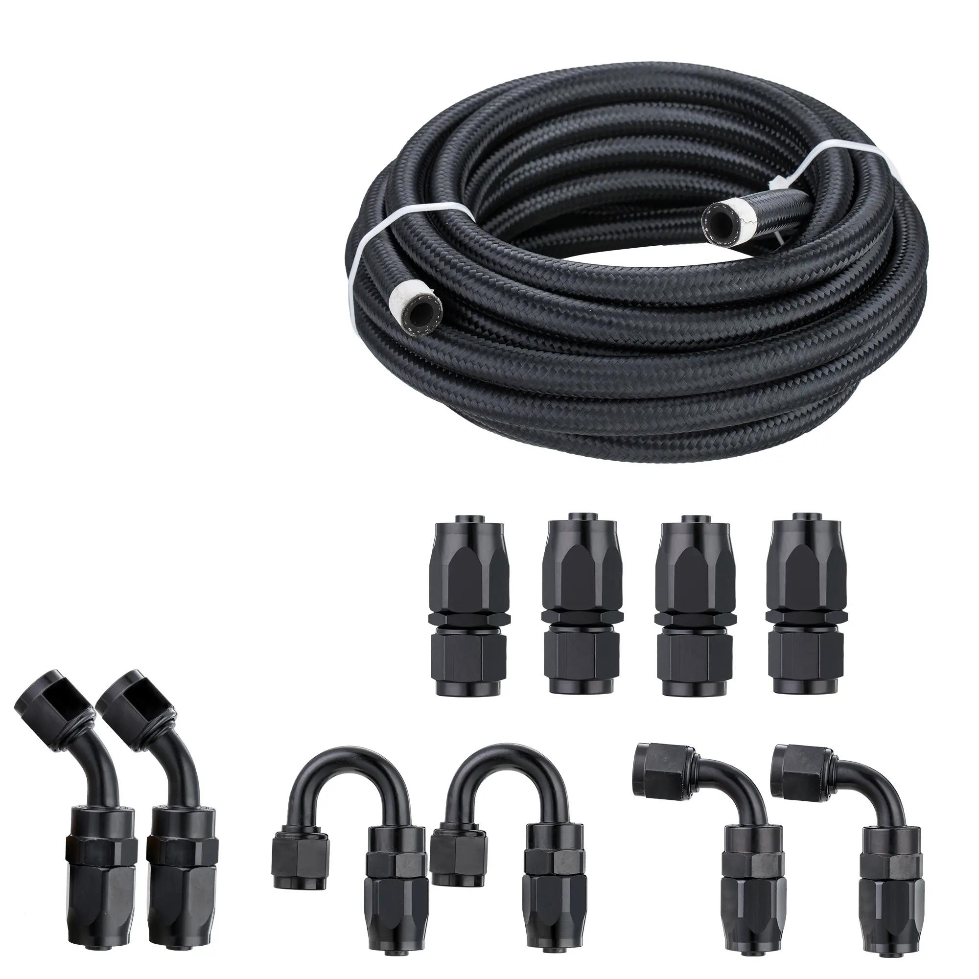 Haofa AN fitting hydraulic rubber hose flexible black fuel pump hose wire S.S braided pipe oil pumping hose