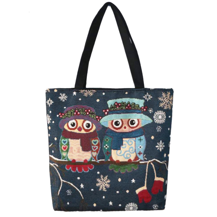 China factory cartoon owl printing canvas all-match fashion environmental bulk shopping bag