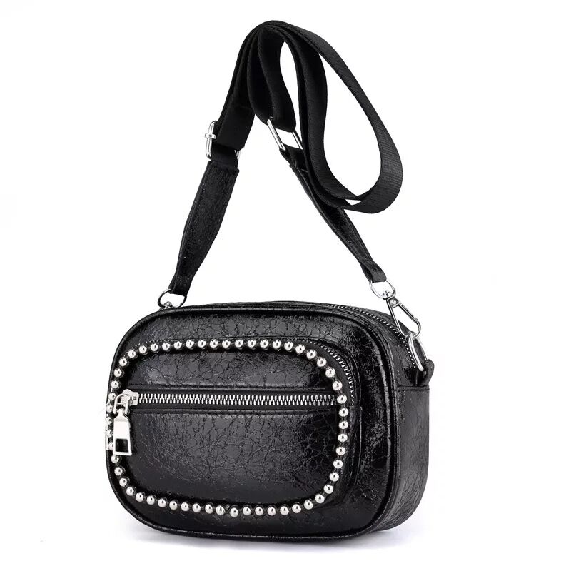 New Designer Pu leather Women Handbag Lady Shoulder Bag Long chain with rivet