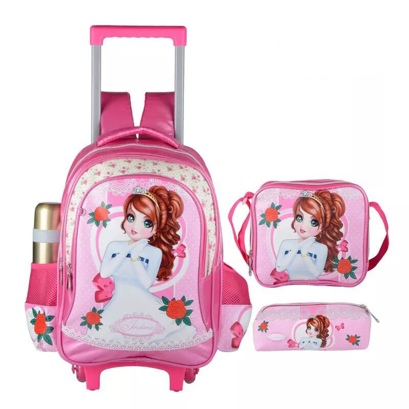 Factory New design Polyester Kids Trolley school bag for girls