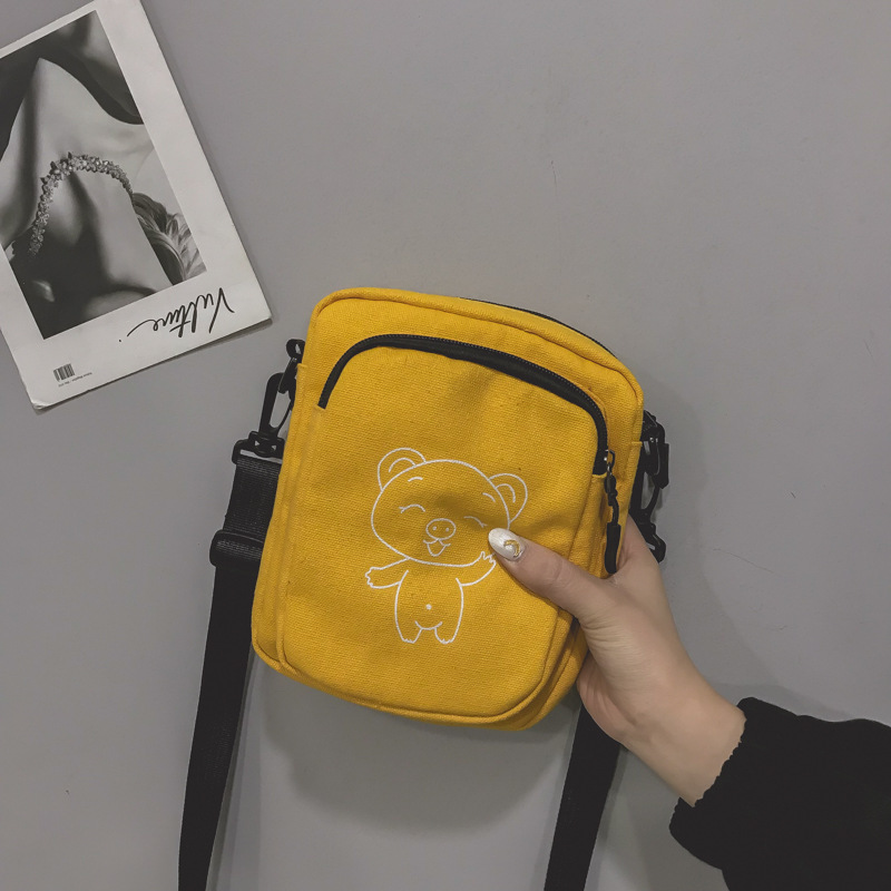 hot selling canvas personality cartoon bear printing durable  korean style  casual cute cheap Ex Words messenger bag