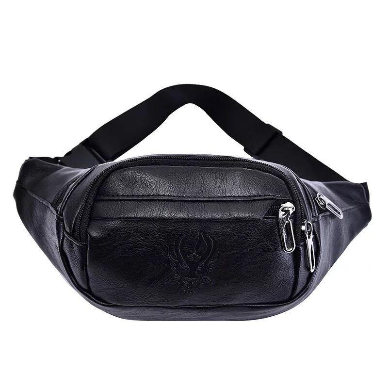Customized fashion black PU leather fanny pack designer mens leather belt