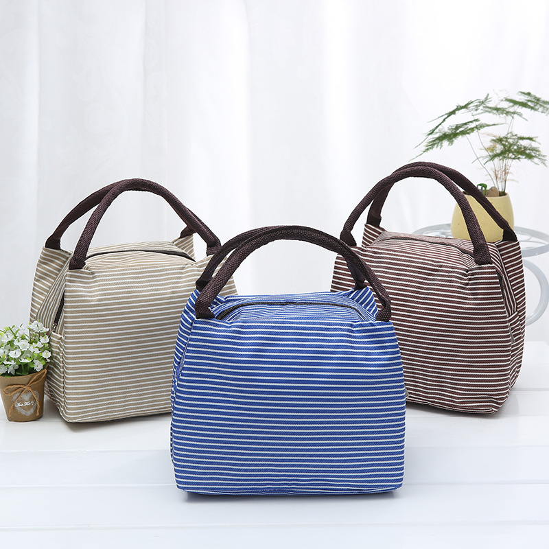 high quality yarn dyed stripe heat retaining dustprroof bluk hand bag lunch bag