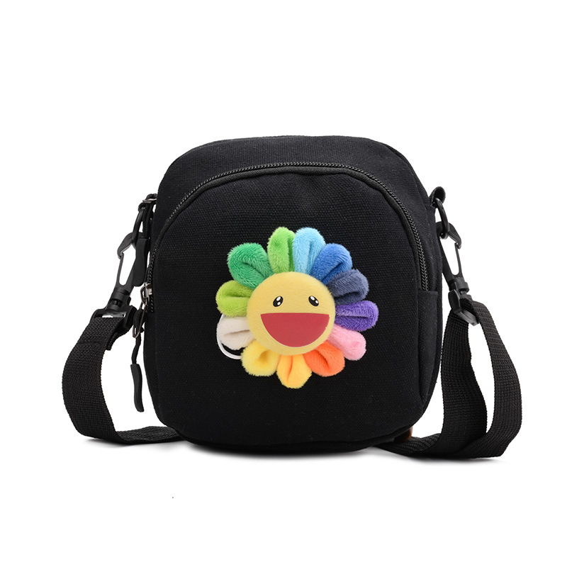 hot selling canvas cartoon sunflower durable contrast color korean style  casual cute cheap Ex Words messenger bag