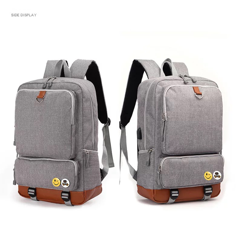 China School Bag Backpack Factory –  USB charge anti-theft school waterproof laptop backpack with metal badges – Haoqi