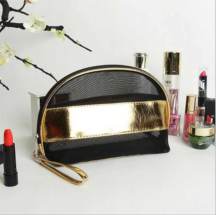 Permeable mirror leather yarn net maquillage lipstick perfume cosmetic bag