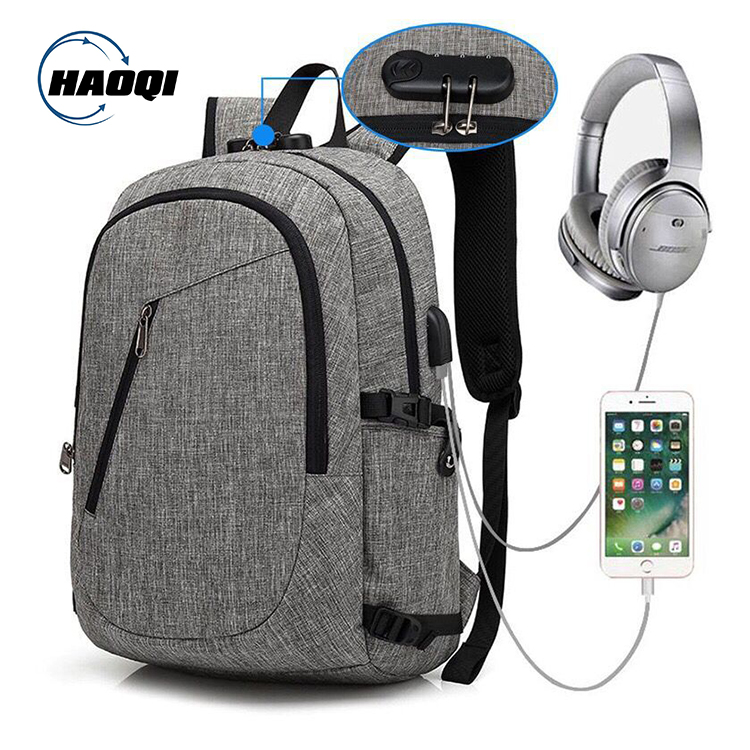 China Mountaineering Backpack Supplier –  Wholesale water resistant 15.6inch notebook laptop backpack with USB port charge and anti theft backpack – Haoqi