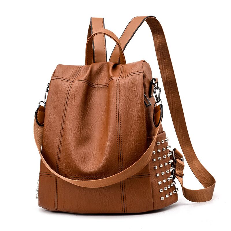 Wholesale simple fashion soft Pu Leather new style  anti-theft travel leather Backpack