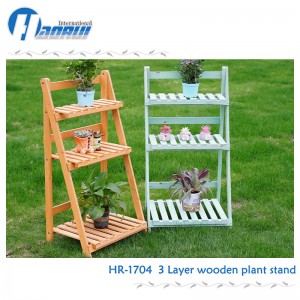 Foldable 3 layer wood plant stand, wooden plant rack, wood plant shelf