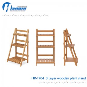 Foldable 3 layer wood plant stand, wooden plant rack, wood plant shelf