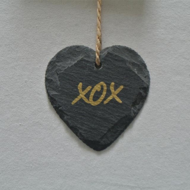 Wholesale Price China Slate Tableware - slate hanging heart shape slate plaque for decoration with gold printing – Harmony