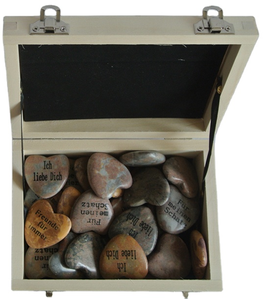 natural marble heart shape stone gift  with printing in wooden display box