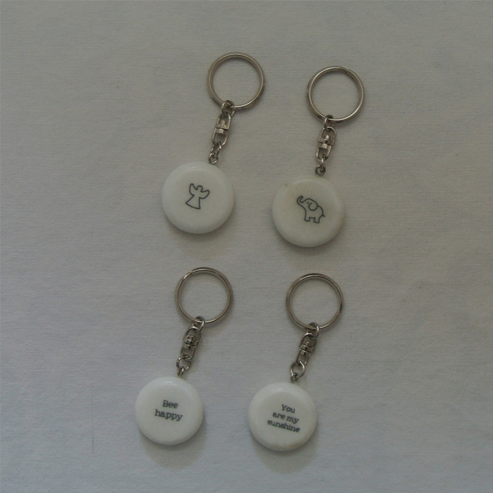 2020 wholesale price Natural Marble Gifts - natural stone beads keychain marble pocket stone keychain stone beads marble keychain with 2 sides custom printing – Harmony