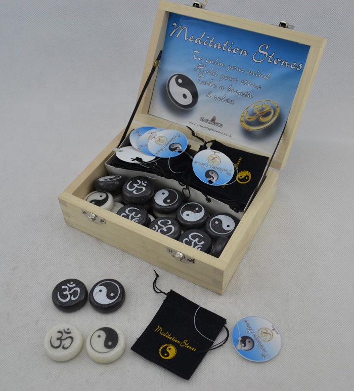 Good Quality Marble - Stone pebble marble beads with engraving YinYang in a wood display box – Harmony