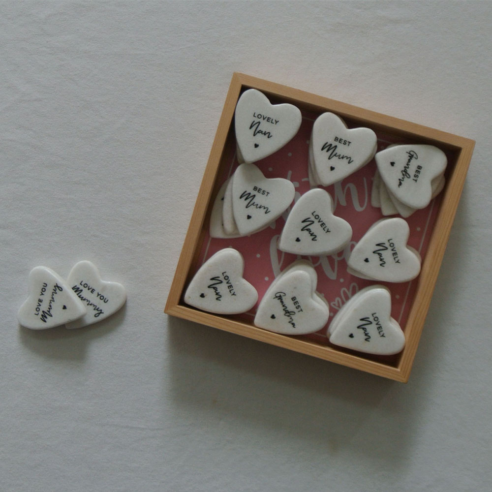 marble heart white heart stone with printing  LOVE HEART TOKEN