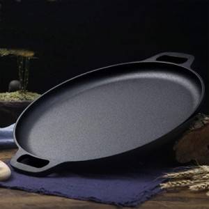 Pre-Seasoned Round Griddle Pan for Pancakes BBQ Pizza Pan with Handles