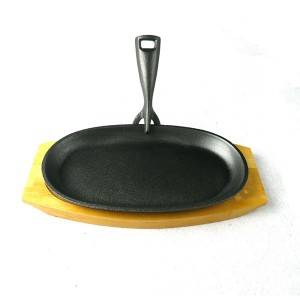Sizzling Steak Plate with Wooden Base Cast Iron Griddle Fajita Skillet Server Plate Home or Restaurant Use