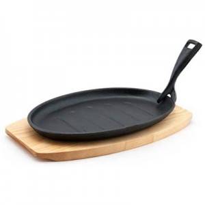 Pre-Seasoned Cast Iron Sizzler Serving Dish/Steak Platter with Wooden Stand