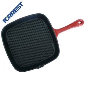 Cast Iron Skillet Square Frying Pan for Steak Meat Fish and Vegetables Grill Pan with Spout Cookware