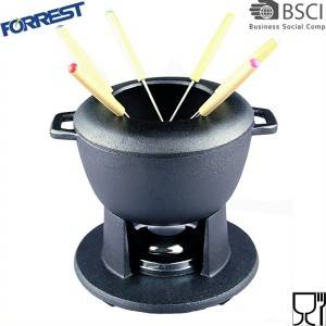 Cast Iron Set for Cheese, Meat, Chocolate, Broth and More-6 Fondue Forks Included