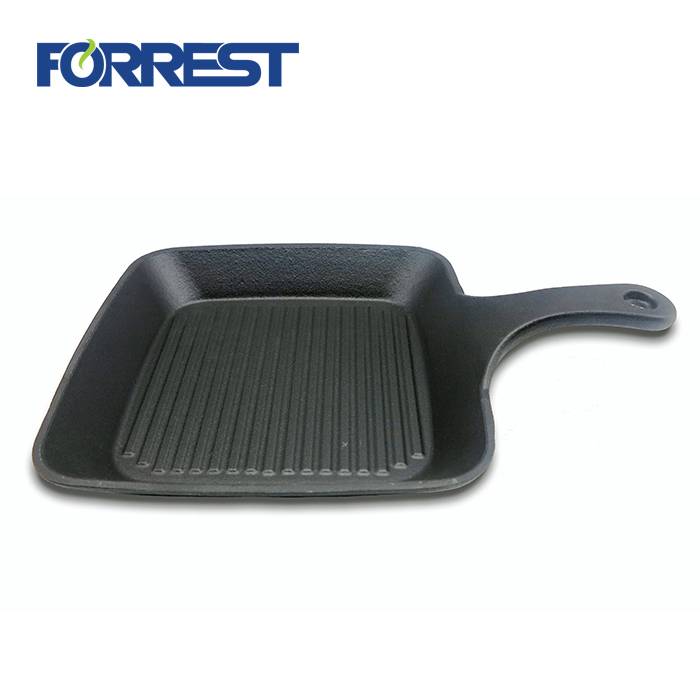 Cast iron  Pre-Seasoned Heavy Duty Square Grill Pan skillet plate  with wooden tray