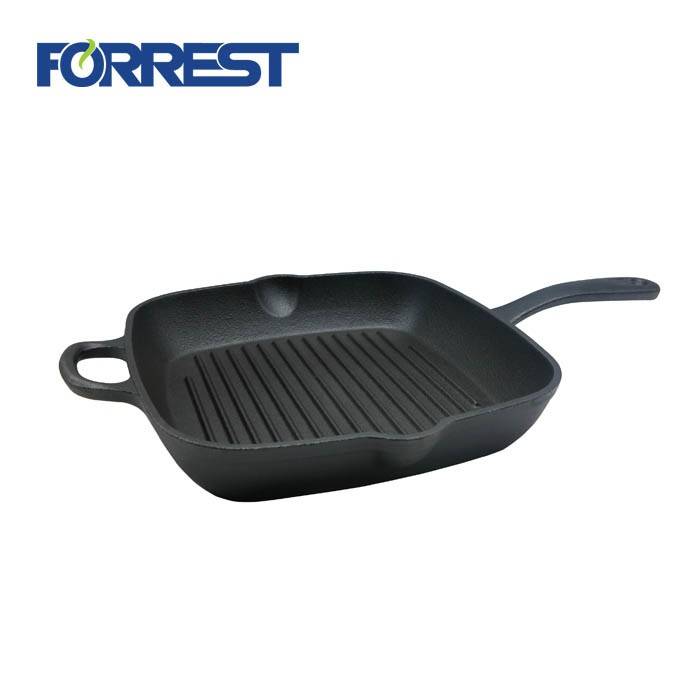 Square cast iron charcoal grill pan enamel coating with long handle