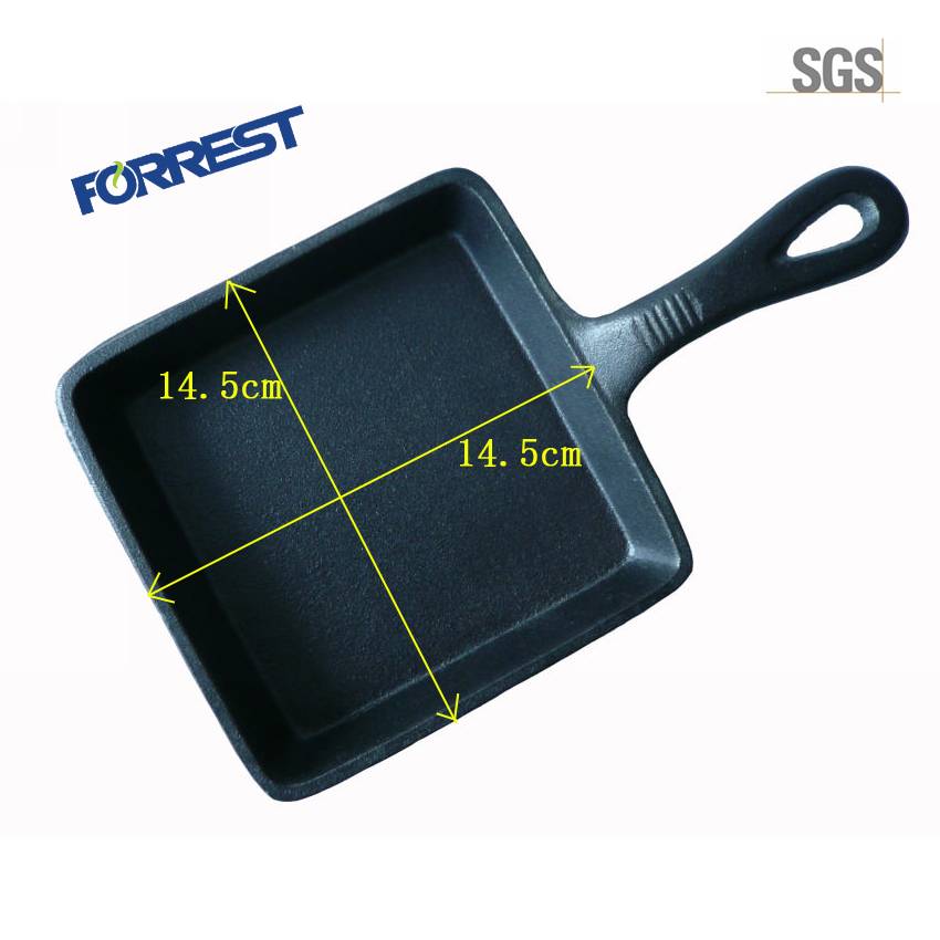 Cast iron skillet Pre-Seasoned mini rectangular Frying Pan plate  with wooden tray