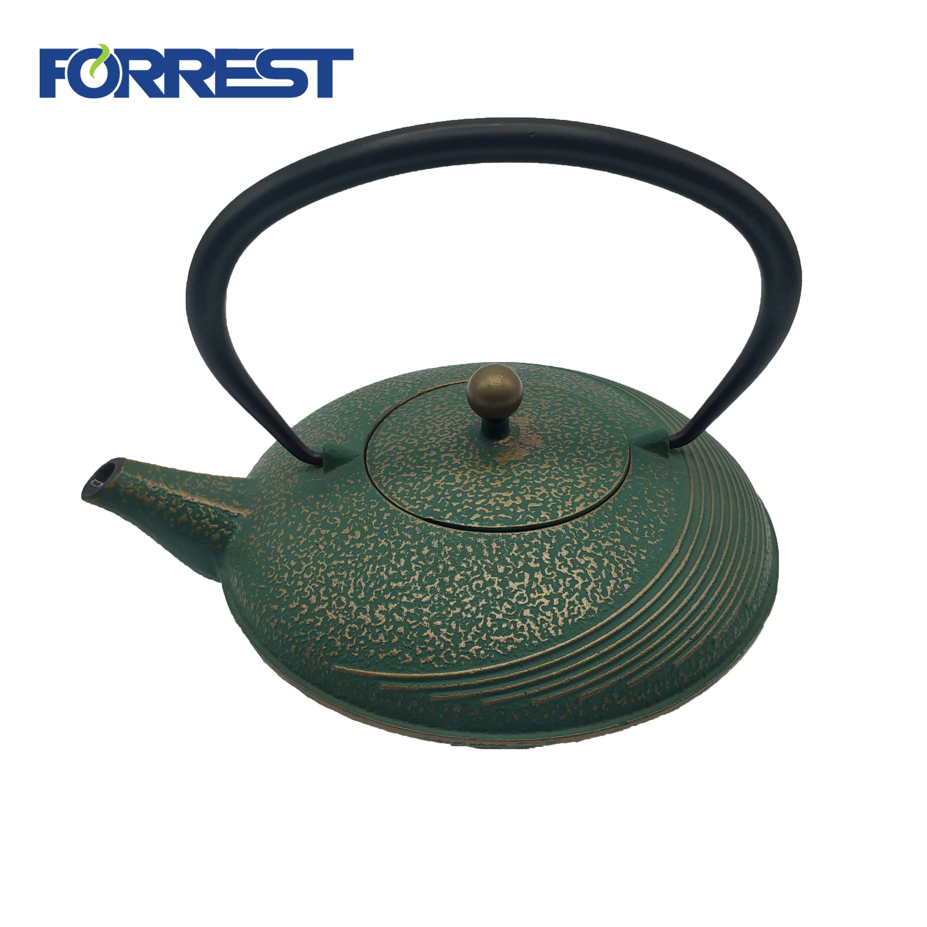 Round cast iron teapot with stainless infuse