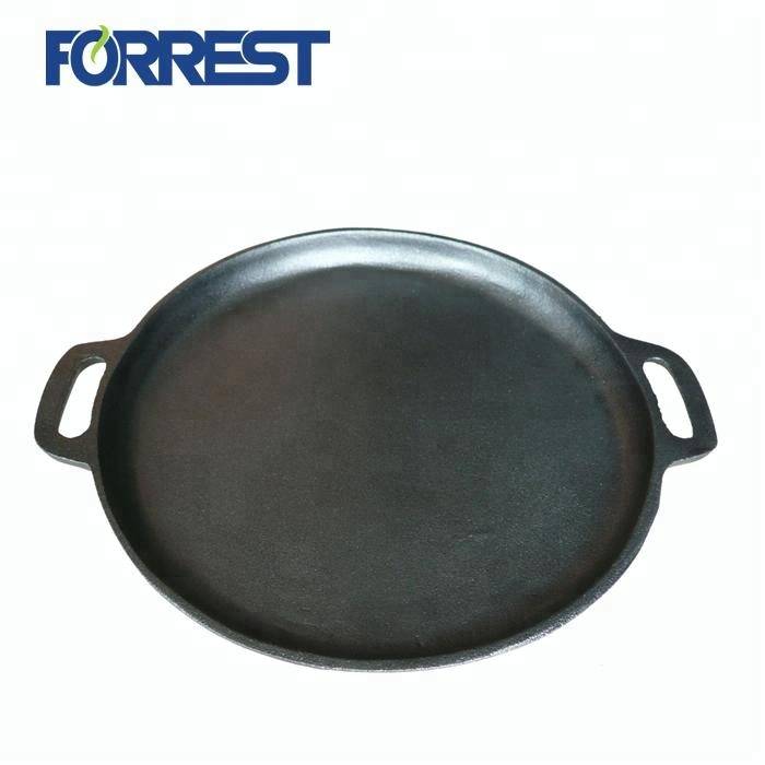 Round cast iron barbecue grill pan
