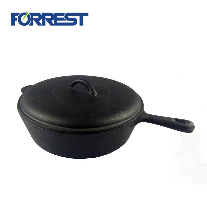 Cast iron deep frying pan with cast iron lid