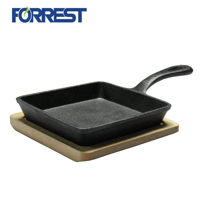 Mini square cast iron skillet sizzle plate with long handle
