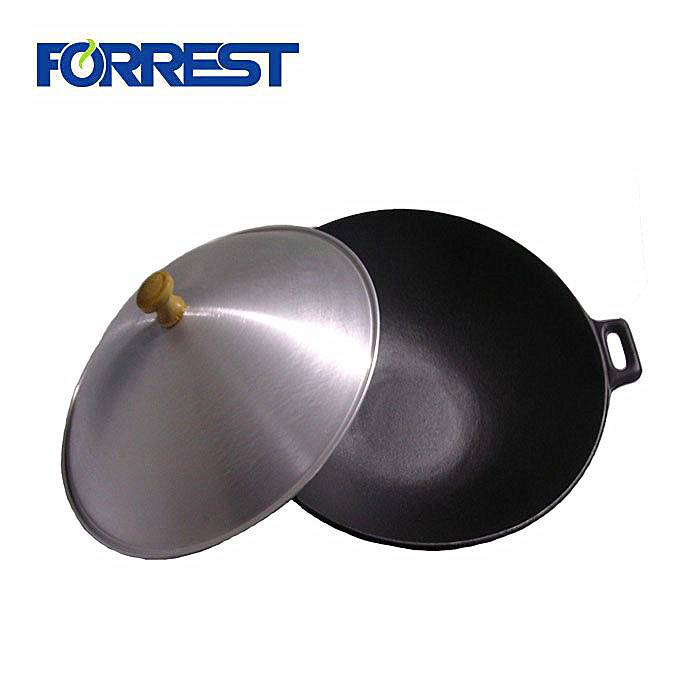 Cast iron large enamel casserole wok with iron lid