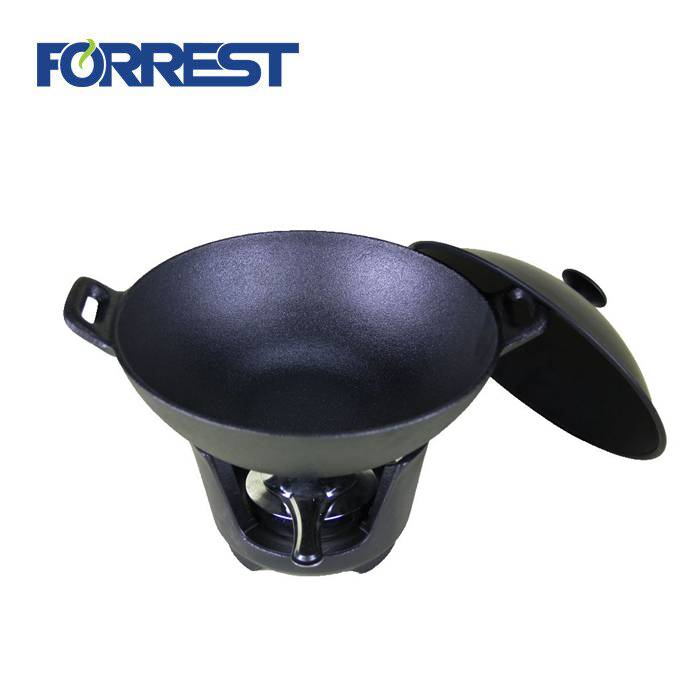 New Design preseasoned Chinese cast iron wok pan set with lid