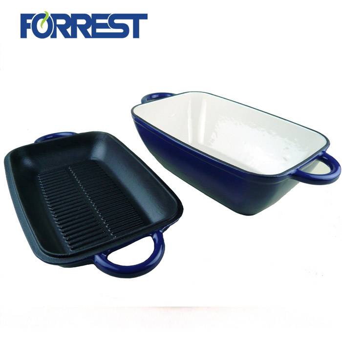 Factory best selling Grill Skillet Pan - Rectangular cast iron roaster and griddle pan casserole – Forrest