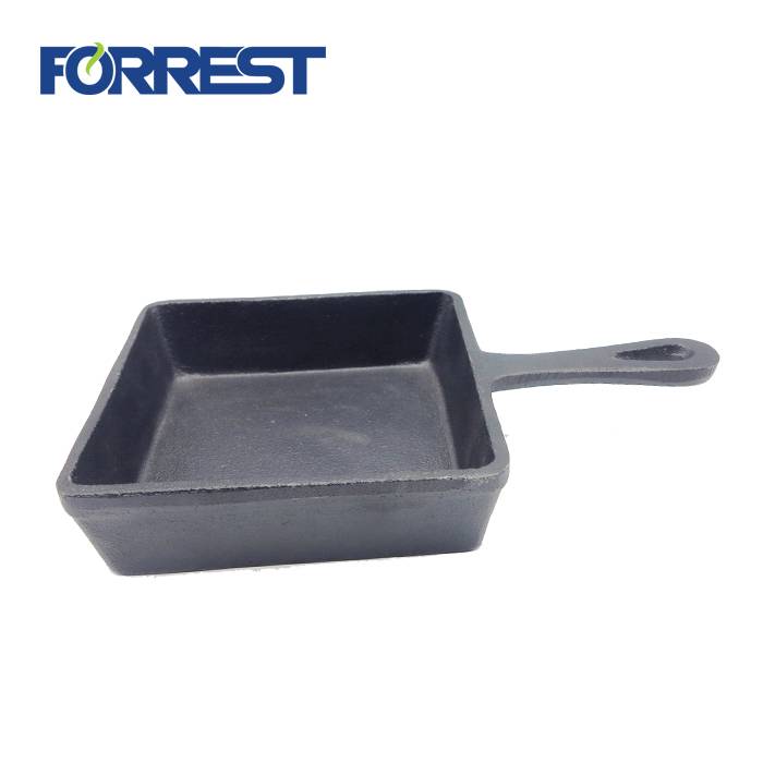 Cast Iron Mini Rectangular frying Skillet Pans With Wooden Tray
