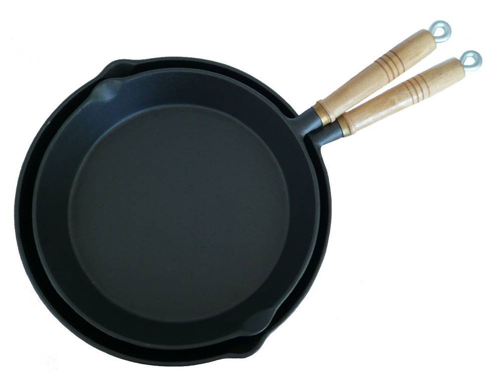 Popular Cast Iron Enameled Stir Fry Skillet Dish Frying Pan With Wooden Handle