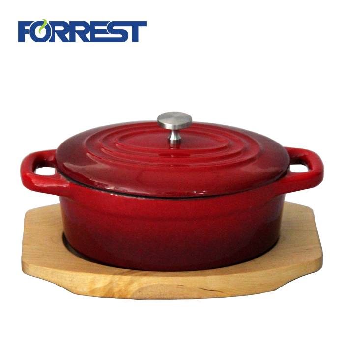 Manufactur standard Cast Iron Grill - Mini Cast Iron Enamel Coated Casserole Pan With Wooden Base Tary – Forrest