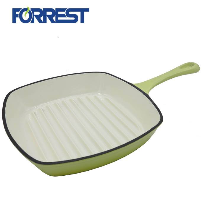 Rectangular Enameled Cast Iron Griddle Grill Pan With Long Handle