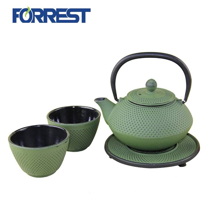 Japanese Antique Green Cast Iron Teapot Tetsubin with Infuser Tea Set with Trivet