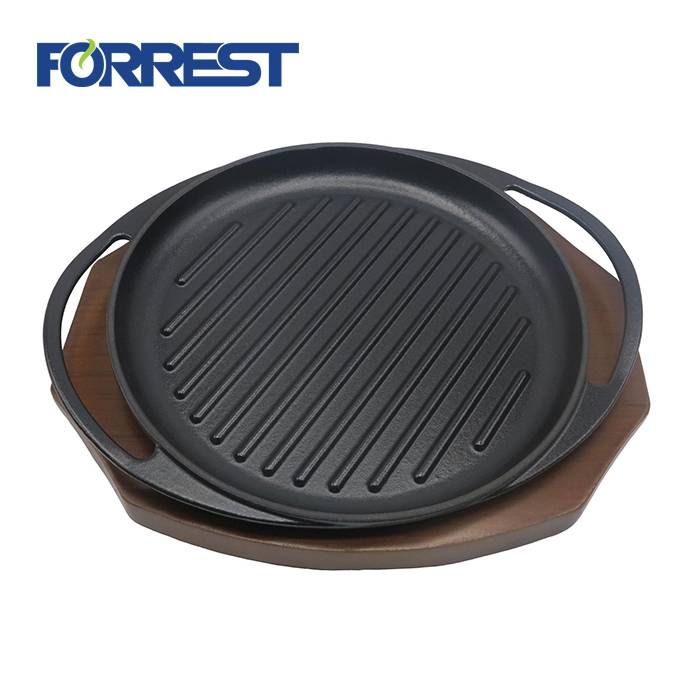 Round Preseasoned or Enamel cast iron BBQ Grill cookware FDA Eurofins approved Frying Pan