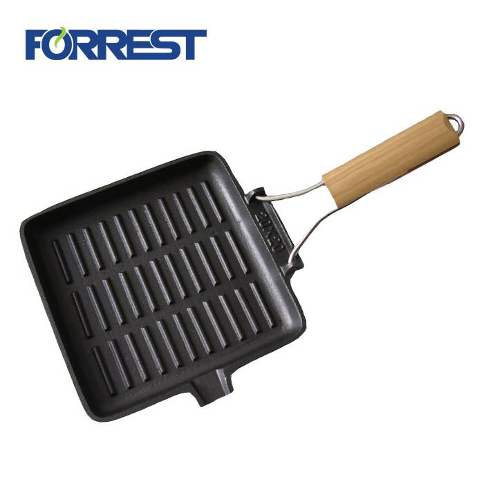 FDA approved preseasoned cast iron cookware frying pan With Removable Wooden Handle