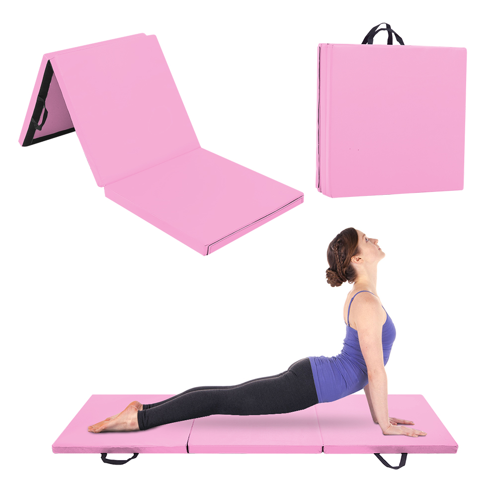 Three-fold yoga gym mat with sticky hook