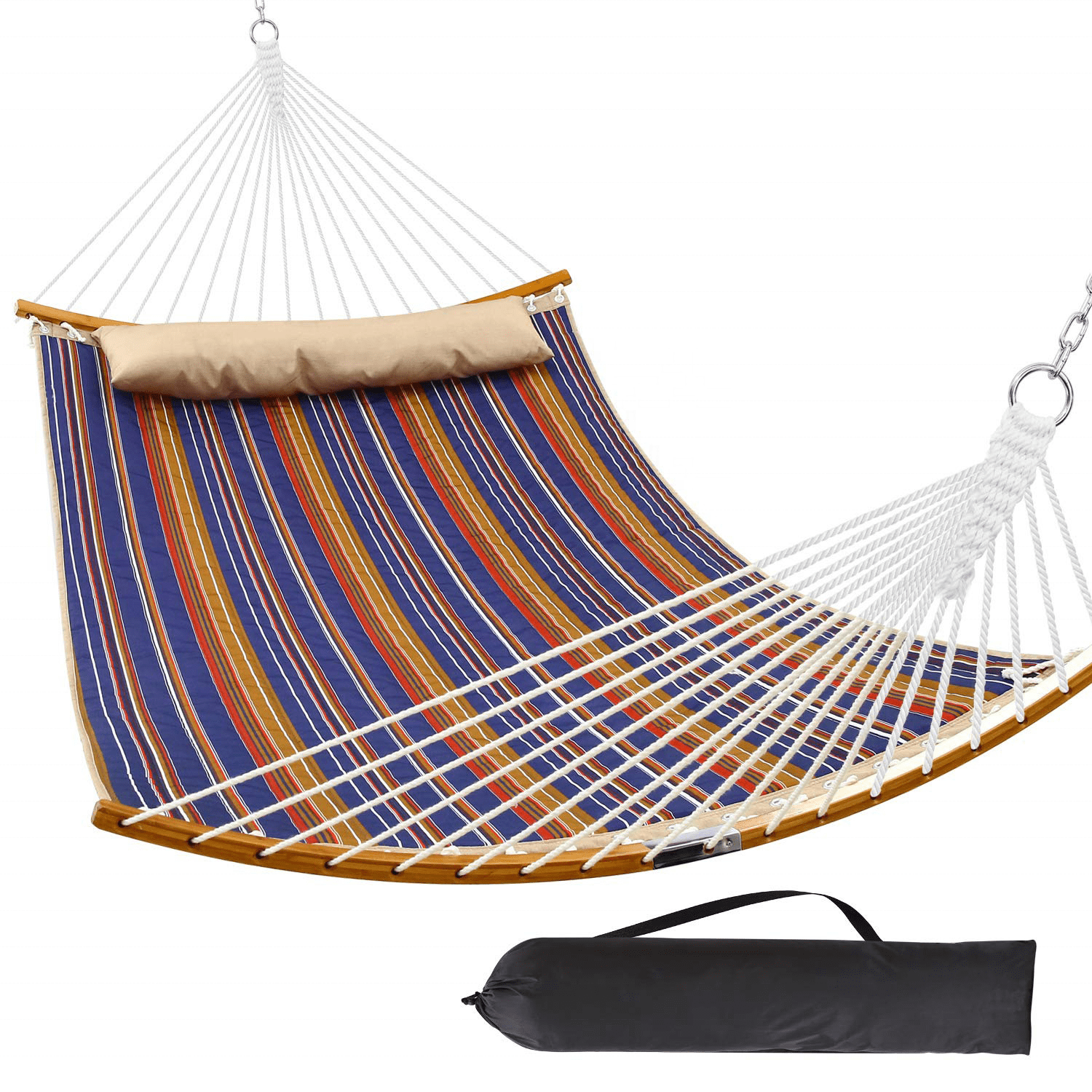 Deluxe Curved Bamboo Quilted Hammock With Pillow  Folding Hammock swing