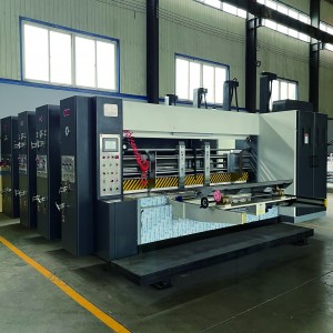 เครื่องทำกล่องกระดาษของจีนขายร้อน เครื่องทากาวโฟลเดอร์เฟล็กโซ Ffg Box Line, การพิมพ์เฟล็กโซ Slotting Die ตัดและโฟลเดอร์ทากาวอินไลน์