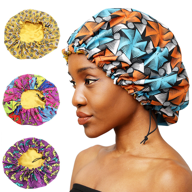 Best Jumbo Bonnet Supplier –  Adjustable Satin linned bonnet african pattern  TJM-256C-1 – GATHERTOP