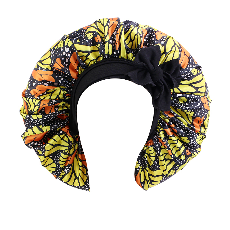 Satin bonnet with tied band african pattern JD-1102B