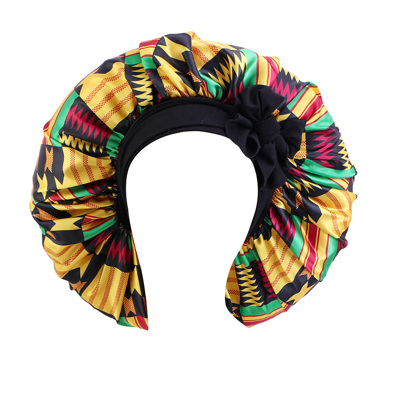 Satin bonnet with tied band african pattern JD-1102B